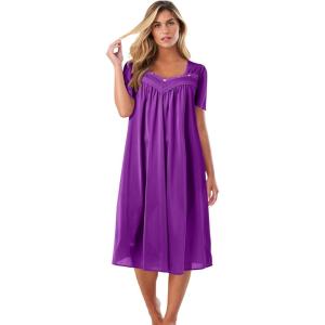 Only Necessities Plus Size Short Silky Lace-Trim Gown(Fresh Berry)