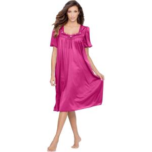 Only Necessities Plus Size Short Silky Lace-Trim Gown(Paradise Pink)