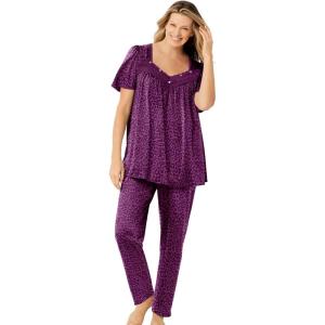 Only Necessities Plus Size Silky 2-Piece PJ Set(Dark Berry Animal)
