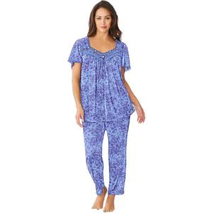 Only Necessities Plus Size Silky 2-Piece PJ Set(French Blue Flower)