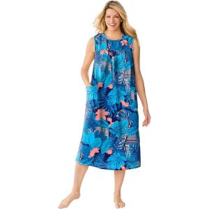 Only Necessities Plus Size Sleeveless Print Lounger(Paradise Blue Tropical Geo)