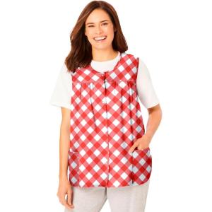 Only Necessities Plus Size Snap-Front Apron(Sweet Coral Gingham)