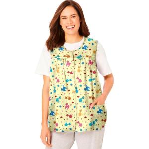Only Necessities Plus Size Snap-Front Apron(Yellow Cats)