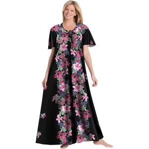 Only Necessities Plus Size Sweeping Printed Lounger(Black Lily)