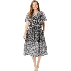 Only Necessities Plus Size Tiered Print Lounger(Black Floral)