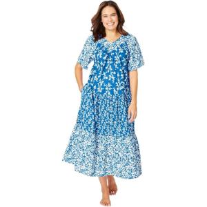 Only Necessities Plus Size Tiered Print Lounger(Pool Blue Floral)