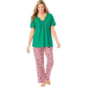 Plus Size Embroidered Short-Sleeve Sleep Top(Tropical Emerald)