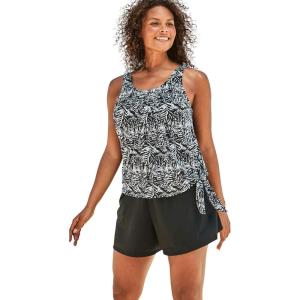 Swim 365 Women’s Plus Size 2-Piece Blouson Swim Set(Black Palm)