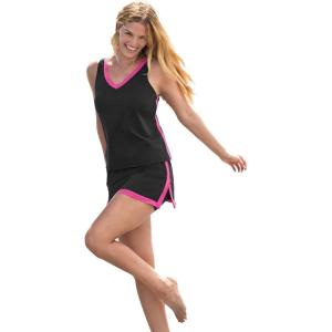 Swim 365 Women’s Plus Size 2-Piece Swim Skirtini Set(Black Fuchsia)