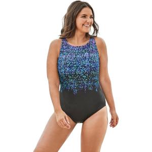 Swimsuits For All Swim 365 Women’s Plus Size High-Neck One Piece(Black Confetti)