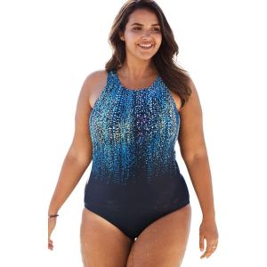 Swimsuits For All Swim 365 Women’s Plus Size High-Neck One Piece(Navy Multi)