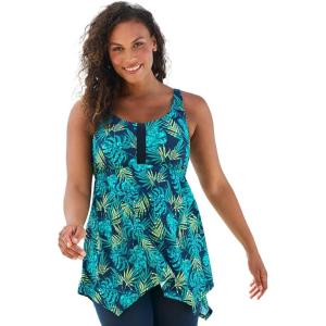 Swimsuits For All Swim 365 Women’s Plus Size Longer-Length Tankini Top(Vibrant Palm)