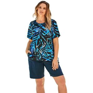 Swimsuits For All Swim 365 Women’s Plus Size The Swim Tee(Blue Painterly Leaves)