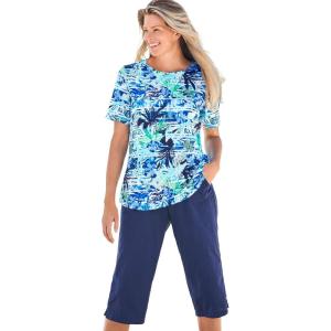 Swimsuits For All Swim 365 Women’s Plus Size The Swim Tee(Blue Stripe Palm)