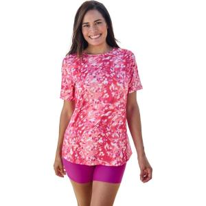 Swimsuits For All Swim 365 Women’s Plus Size The Swim Tee(Cherry Animal Abstract)