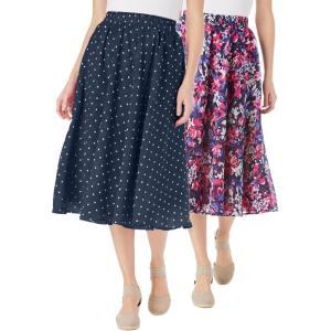 Woman Within Plus Size 2-in-1 Reversible Skirt(Navy Painterly Bloom)