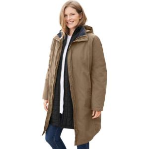 Woman Within Plus Size 3-In-1 Hooded Taslon Jacket(Bark Black)