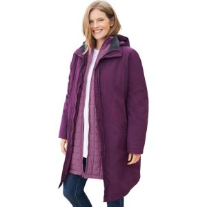 Woman Within Plus Size 3-In-1 Hooded Taslon Jacket(Dark Berry Berry Mist)