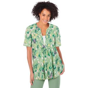 Woman Within Plus Size 7-Day Layer-Look Elbow-Sleeve Tee(Sage Multi Butterflies)