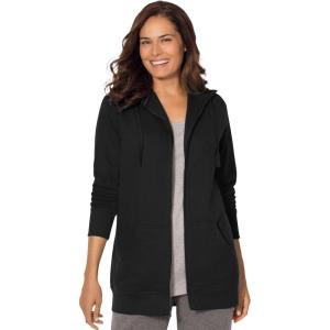 Woman Within Plus Size Better Fleece Zip-Front Hoodie Long Oversized Sweatshirt(Black)
