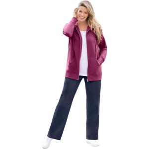 Woman Within Plus Size Better Fleece Zip-Front Hoodie Long Oversized Sweatshirt(Deep Claret)