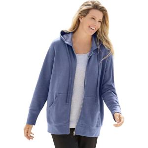 Woman Within Plus Size Better Fleece Zip-Front Hoodie Long Oversized Sweatshirt(Heather Navy)