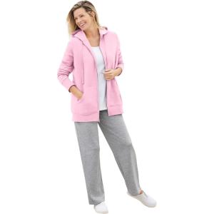 Woman Within Plus Size Better Fleece Zip-Front Hoodie Long Oversized Sweatshirt(Pink)