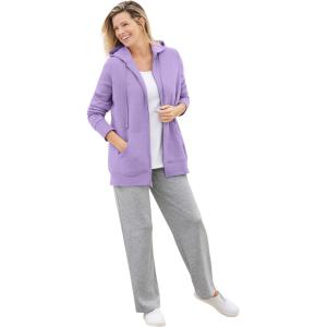 Woman Within Plus Size Better Fleece Zip-Front Hoodie Long Oversized Sweatshirt(Soft Iris)