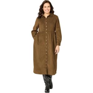 Woman Within Plus Size Button Front Corduroy Dress(Toffee)