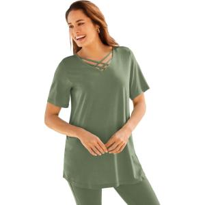 Woman Within Plus Size Criss Cross Tee(Olive Green)