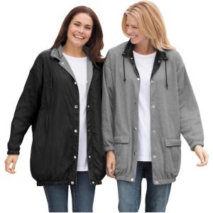 Woman Within Plus Size Fleece Nylon Reversible Jacket(Black Medium Heather Grey)