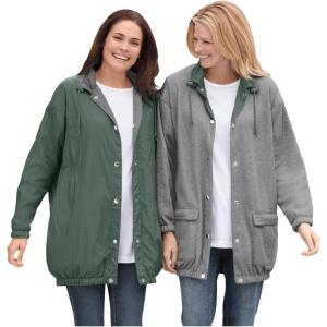 Woman Within Plus Size Fleece Nylon Reversible Jacket(Pine Medium Heather Grey)