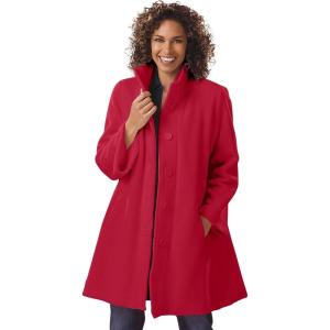 Woman Within Plus Size Fleece Swing Funnel-Neck Coat(Classic Red)