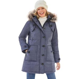 Woman Within Plus Size Heathered Down Puffer Coat(Heather Navy)