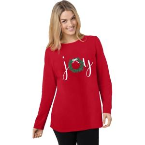Woman Within Plus Size Holiday Graphic Tee(Classic Red Joy)