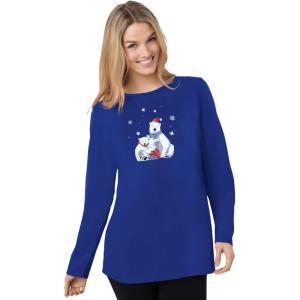 Woman Within Plus Size Holiday Graphic Tee(Deep Cobalt Polar Bear)
