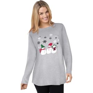 Woman Within Plus Size Holiday Graphic Tee(Heather Grey Snowmen)