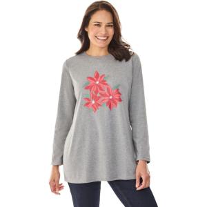 Woman Within Plus Size Holiday Graphic Tee(Red Poinsettia)