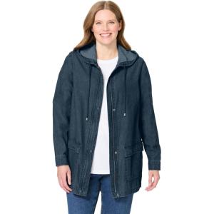 Woman Within Plus Size Lightweight Hooded Jacket Long Oversized Coat(Indigo)