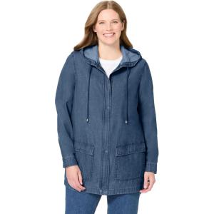 Woman Within Plus Size Lightweight Hooded Jacket Long Oversized Coat(Medium Stonewash)