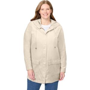 Woman Within Plus Size Lightweight Hooded Jacket Long Oversized Coat(Natural Khaki)