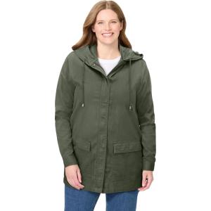 Woman Within Plus Size Lightweight Hooded Jacket Long Oversized Coat(Olive Green)