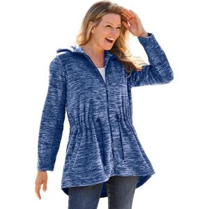 Woman Within Plus Size Microfleece Anorak Jacket Oversized Fleece Zip-Up Jacket(Evening Blue Marled)