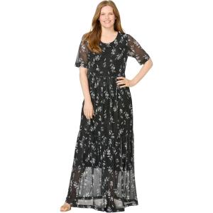 Woman Within Plus Size Miracle Mesh Maxi Dress(Black Petals)