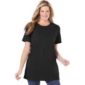 Woman Within Plus Size Perfect Crewneck Tunic(Black)