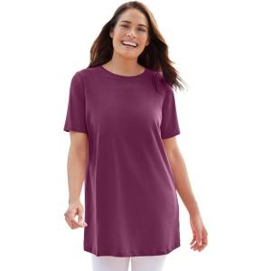 Woman Within Plus Size Perfect Crewneck Tunic(Deep Claret)