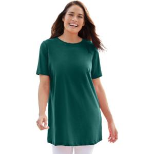 Woman Within Plus Size Perfect Crewneck Tunic(Emerald Green)