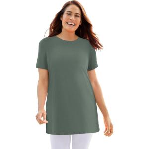 Woman Within Plus Size Perfect Crewneck Tunic(Pine)