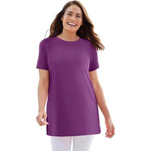 Woman Within Plus Size Perfect Crewneck Tunic(Plum Purple)