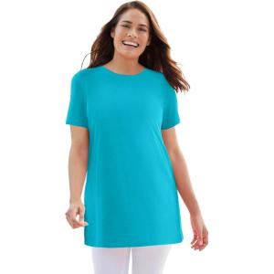 Woman Within Plus Size Perfect Crewneck Tunic(Pretty Turquoise)